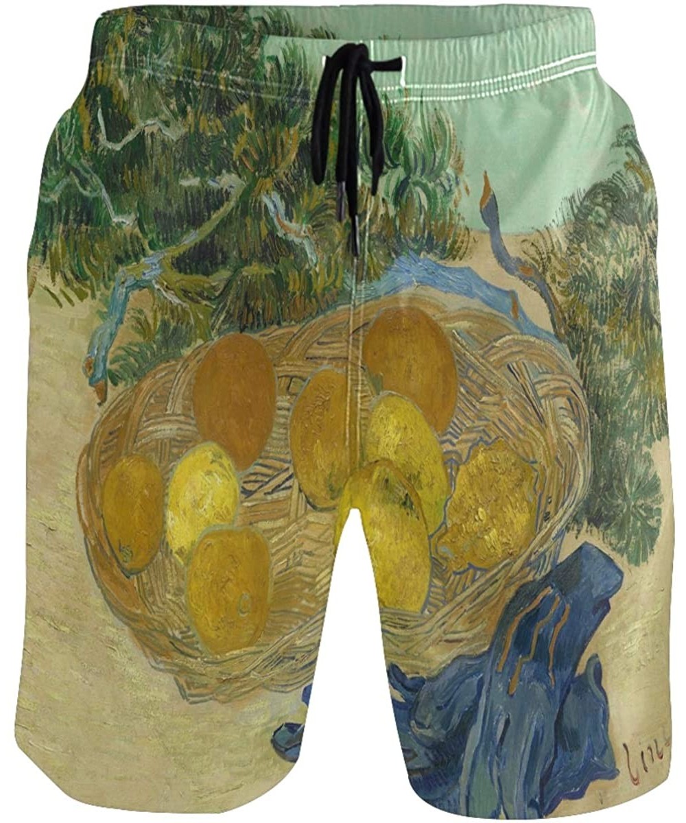 Racing Still Life of Oranges Lemons Blue Gloves Vincent Van Gogh Men's Swim Trunks Quick Dry Shorts with Pockets - CQ199REGAXK