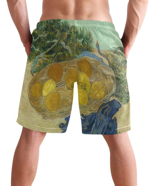 Racing Still Life of Oranges Lemons Blue Gloves Vincent Van Gogh Men's Swim Trunks Quick Dry Shorts with Pockets - CQ199REGAXK