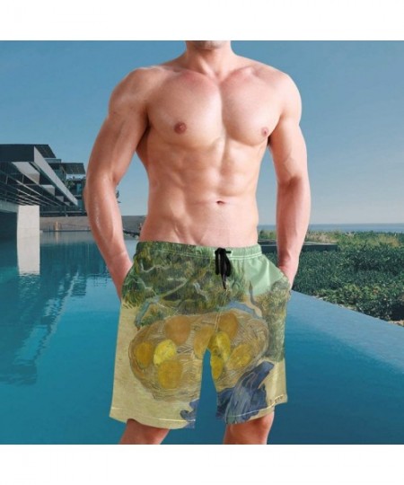 Racing Still Life of Oranges Lemons Blue Gloves Vincent Van Gogh Men's Swim Trunks Quick Dry Shorts with Pockets - CQ199REGAXK