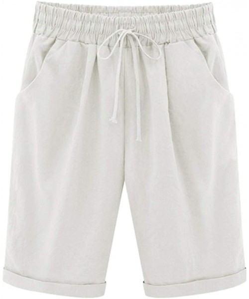 Board Shorts Summer Shorts for Women Drape High Waist with Drawstring Solid Oversize Pockets Beach Pants - White - CK198UW8G58