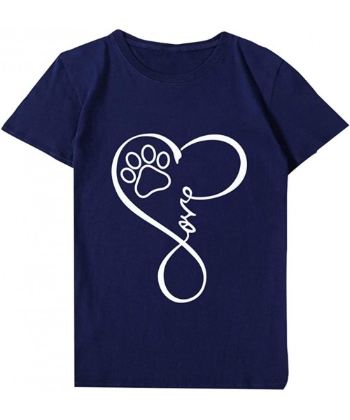 One-Pieces Women's Paw Print Tee Unisex Love T Shirt Soft Top for Animal Lovers Cat Dog Mom Plus Size - Navy - C8197EYAC6D