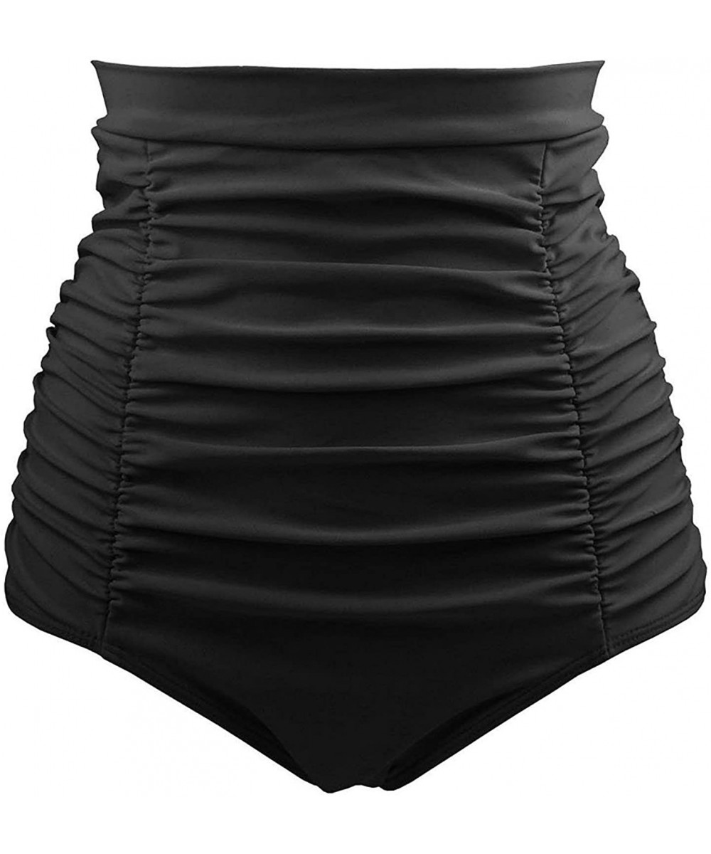 Tankinis Women's Plus Size Retro High Waisted Bikini Bottom Ruched Swim Short - Black - CH18R9K68MU