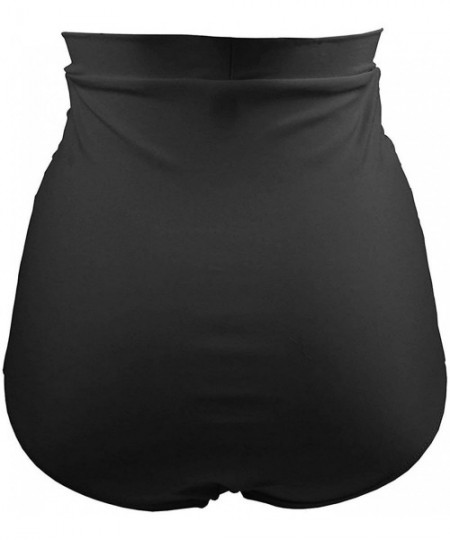 Tankinis Women's Plus Size Retro High Waisted Bikini Bottom Ruched Swim Short - Black - CH18R9K68MU