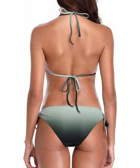 Sets Women's Halter Triangle Bikini Swimsuits String Two Piece Bathing Suit - Gradient Grey Green - C318GL8MTQN