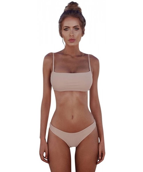 Racing Women Bandeau Bandage Bikini Set Push Up Brazilian Two Piece Swimsuit Swimwear Beachwear - Beige - C118UKIT6LI