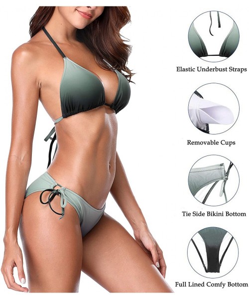 Sets Women's Halter Triangle Bikini Swimsuits String Two Piece Bathing Suit - Gradient Grey Green - C318GL8MTQN