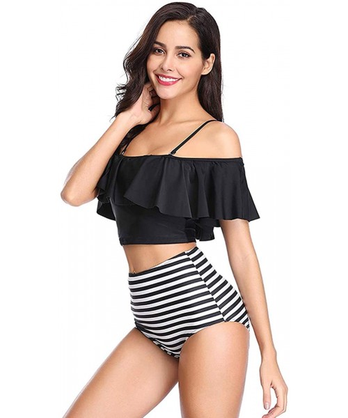 Sets Women Retro Flounce High Waisted Bikini Set Chic Swimsuit Two Piece Swimsuit - Style2 black - CJ18SLK626C