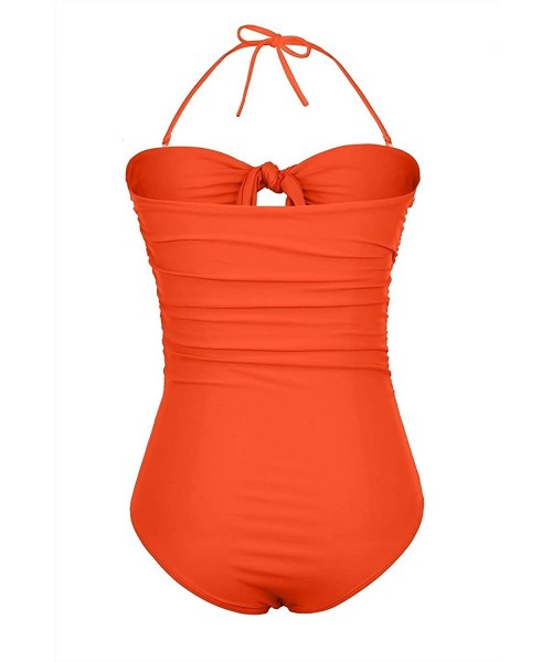 Tankinis Womens Sexy Bikini Off Shoulder Strapless Tie Knot Front High Waist Push Up One Piece Swimsuit - Orange - CP18TUZU2YC