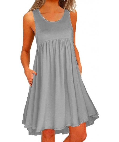 Bottoms Women O Neck Casual Lace Sleeveless Above Knee Dress Loose Party Mini Dress - Gray - CE18UCOGQM7