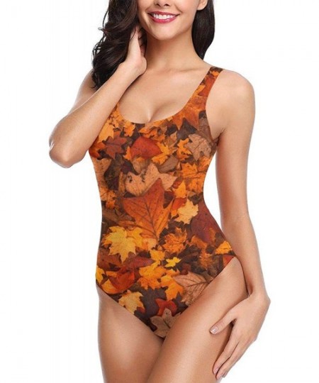 Racing Women's Beautiful Maple Weed Print One-Piece Swimsuit - Beautiful Maple Weed - CA18YEKTQU3