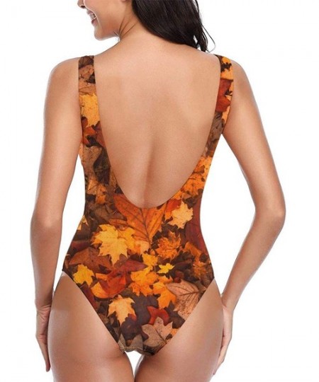 Racing Women's Beautiful Maple Weed Print One-Piece Swimsuit - Beautiful Maple Weed - CA18YEKTQU3