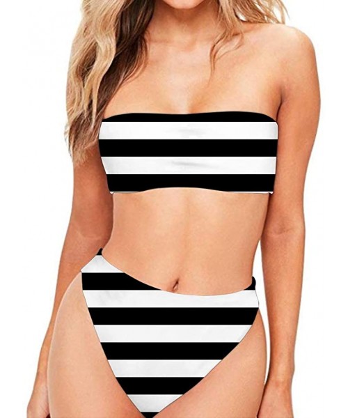 Sets Women Two Pieces Bandeau Bikini Swimsuits (Smaller 2 Size Than Standard) - Stripe 1 - C418RASSL5S