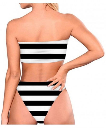 Sets Women Two Pieces Bandeau Bikini Swimsuits (Smaller 2 Size Than Standard) - Stripe 1 - C418RASSL5S