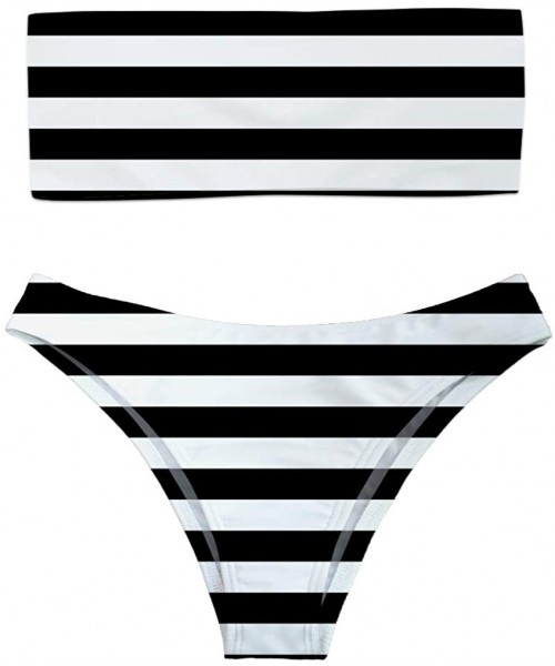 Sets Women Two Pieces Bandeau Bikini Swimsuits (Smaller 2 Size Than Standard) - Stripe 1 - C418RASSL5S