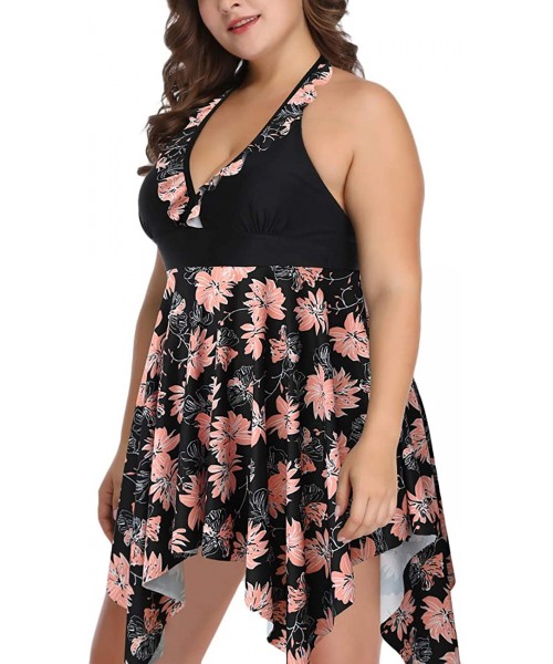 Tankinis Women's Plus Size Swindress Floral Halter 2 Pieces Tankini Swimwear Swimsuits 2X-6X - Y-as Show - C218UTD48LD