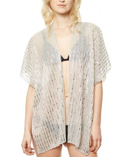 Cover-Ups Women's Summer Open Front Kimono Cardigan Beach Cover Up Tops. - 01-silver - CO18QIR3M5W