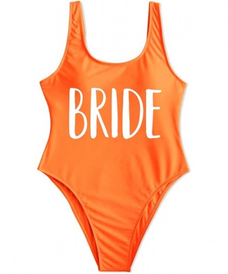 One-Pieces Bride Squad Bachelorette Pool Party One Piece High Leg Swimsuit - Bride - Orange - CA199TKXUID