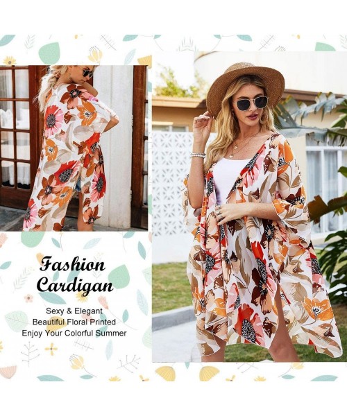 Cover-Ups Women Floral Kimono Cardigan - Casual Chiffon Kimonos Tops Boho Loose Blouse Open Front Swinsuit Beach Cover Ups Or...