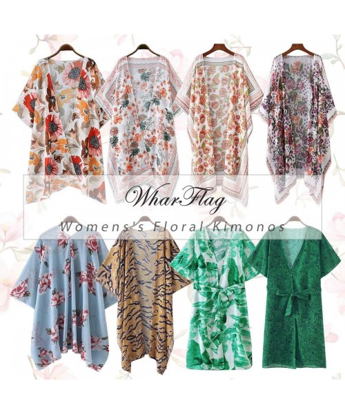 Cover-Ups Women Floral Kimono Cardigan - Casual Chiffon Kimonos Tops Boho Loose Blouse Open Front Swinsuit Beach Cover Ups Or...