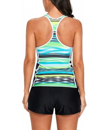 Cover-Ups Womens Striped Printed Strappy Racerback Tankini Swim Top No Bottom S - XXXL - Z-green - CN18QGT6YNL