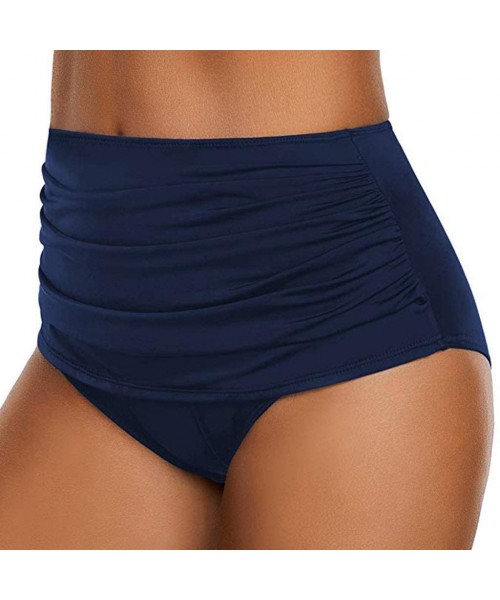 Bottoms Women's Bikini Swimsuits Women's High Waisted Swim Bottom Ruched Bikini Tankini Swimsuit Briefs - Navy - CP19942C4U6