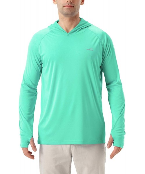 Rash Guards Men's UPF 50+ UV Sun Protection Hoodie Long Sleeve Rash Guard Hiking Fishing Swim T Shirt - Mint Green - CX194UKDCLC