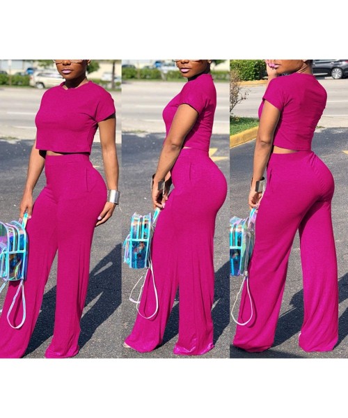 Sets Women's Casual 2 Piece Outfits Jogging Suits Crop Top & Wide Leg Long Pants Tracksuit With Pockets - A-rose - C318SN25632