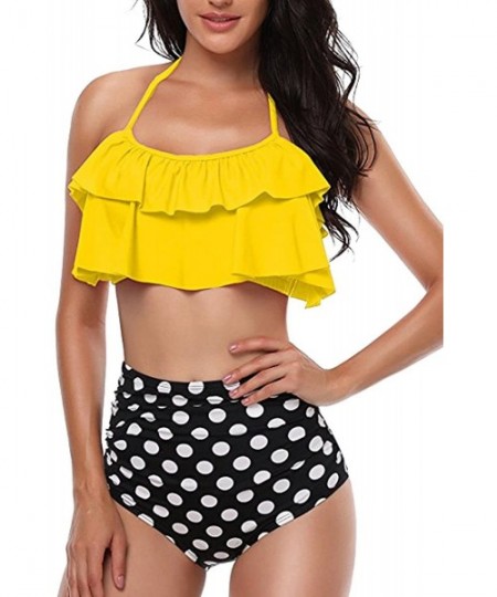 Sets Summer Cute Bikini Set Family Matching Swimwear Mommy and Me Swimsuit - Yellow and Dot - C8190SQCOGE