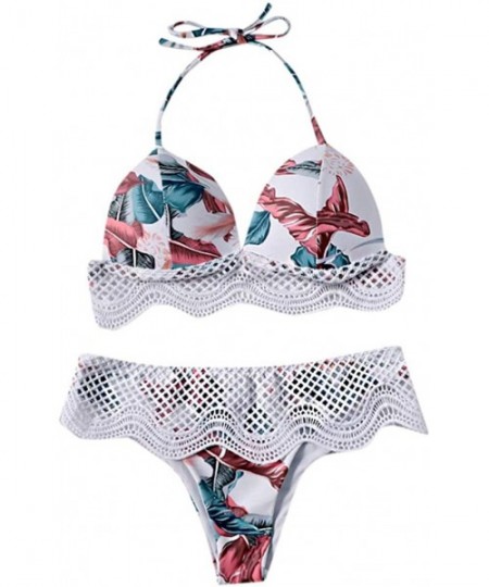 Sets Women Two Piece Swimsuit Fashion Plus Size Backless Printed Swimwear Set Beachwear - White - CJ19549AKYT