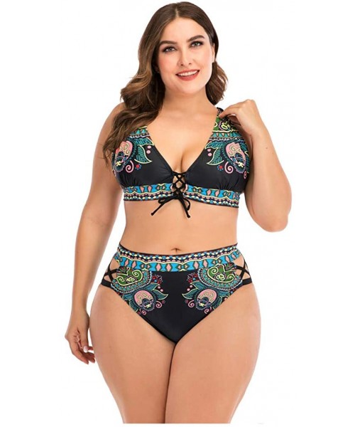 Tankinis Plus Size Womens High-Waisted Bikini Set Two Pieces Beach Swimwear Bathing Suit Swimsuits - 011 Green - C7194E4W3KK