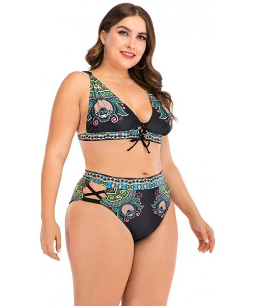 Tankinis Plus Size Womens High-Waisted Bikini Set Two Pieces Beach Swimwear Bathing Suit Swimsuits - 011 Green - C7194E4W3KK