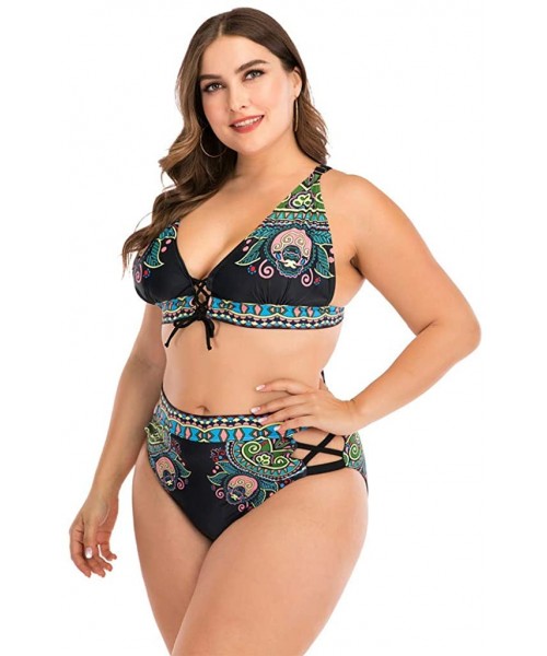 Tankinis Plus Size Womens High-Waisted Bikini Set Two Pieces Beach Swimwear Bathing Suit Swimsuits - 011 Green - C7194E4W3KK