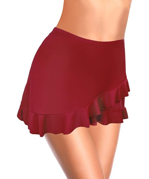 Tankinis Women's Swimdress Ruffle Swim Skirt Bikini Bottom Built-in Swim Bottom - Wine Red - CZ18A4OZ0DN