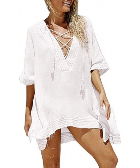 Cover-Ups Women's Fashion Bikini Beachwear Swimwear V Neck Strap Sexy Bathing Suit Cover Up Dress Beach Top White One Size - ...