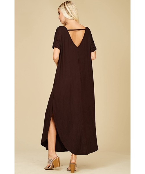 Cover-Ups Women's Long Split Maxi Dress Casual Loose V Neck Short Sleeve Beach with Pockets - Java - CQ18DST05C8