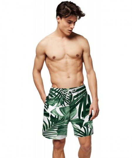 Board Shorts Casual Mens Printed Board Shorts Swim Trunks Quick Dry Summer Beach Shorts with Mesh Lining - Green Leaf - CJ18U...