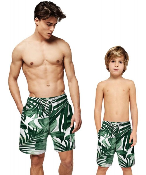 Board Shorts Casual Mens Printed Board Shorts Swim Trunks Quick Dry Summer Beach Shorts with Mesh Lining - Green Leaf - CJ18U...