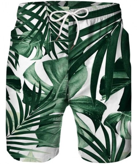 Board Shorts Casual Mens Printed Board Shorts Swim Trunks Quick Dry Summer Beach Shorts with Mesh Lining - Green Leaf - CJ18U...