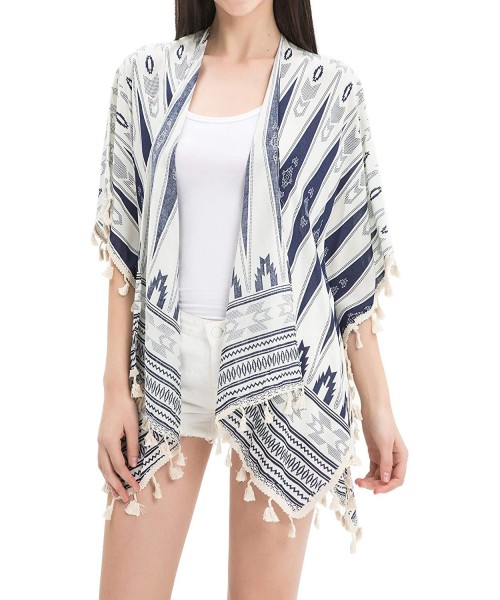 Cover-Ups Women Floral Kimono Cardigan Open Front Beach Cover Up Chiffon Casual Loose Tops - White_tribal 02 - CS190EU8W7W