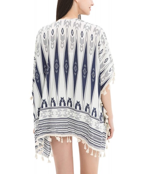 Cover-Ups Women Floral Kimono Cardigan Open Front Beach Cover Up Chiffon Casual Loose Tops - White_tribal 02 - CS190EU8W7W