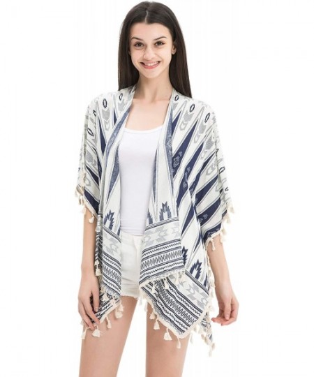 Cover-Ups Women Floral Kimono Cardigan Open Front Beach Cover Up Chiffon Casual Loose Tops - White_tribal 02 - CS190EU8W7W