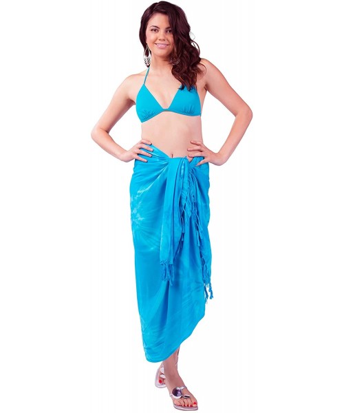 Cover-Ups Womens Tie Dye Swimsuit Cover-Up Sarong in Your Choice of Color - Turquoise Smoked-tie - CI18SHYHR4G