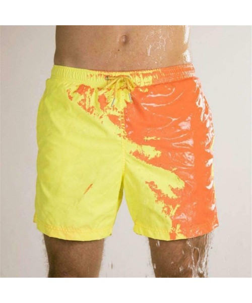 Board Shorts Summer Men Temperature-Sensitive Color-Changing Beach Pants Swim Trunks Shorts - Yellow to Orange - CA199E5R6LG