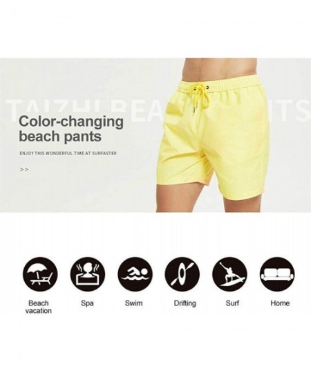 Board Shorts Summer Men Temperature-Sensitive Color-Changing Beach Pants Swim Trunks Shorts - Yellow to Orange - CA199E5R6LG