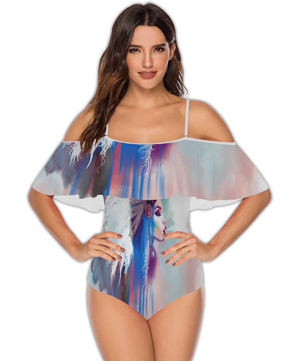 One-Pieces Spring Landscape with Wooden Fence-Women Flounce Swimwear High Waisted Swimsuit Trees S - Multi 34 - CC199DUM8K7