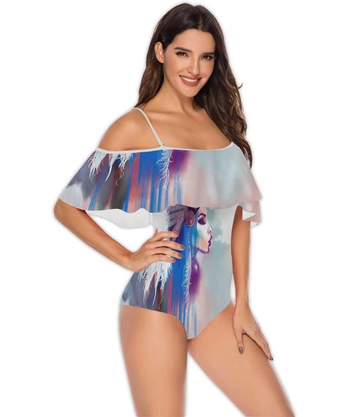 One-Pieces Spring Landscape with Wooden Fence-Women Flounce Swimwear High Waisted Swimsuit Trees S - Multi 34 - CC199DUM8K7