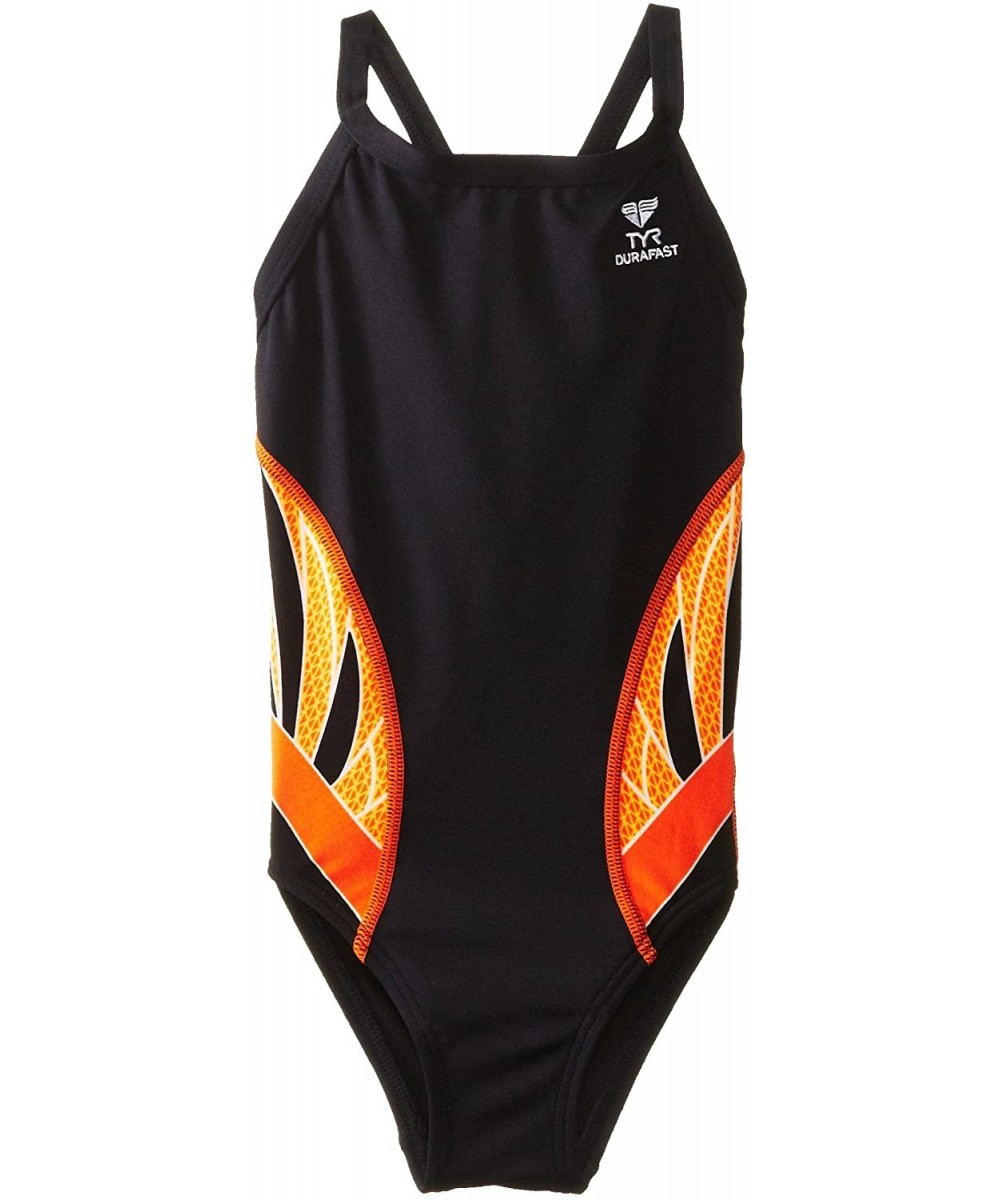 Racing SPORT Girl's Phoenix Splice Diamondfit Swimsuit - Black/Orange - CH11EF3NU9N