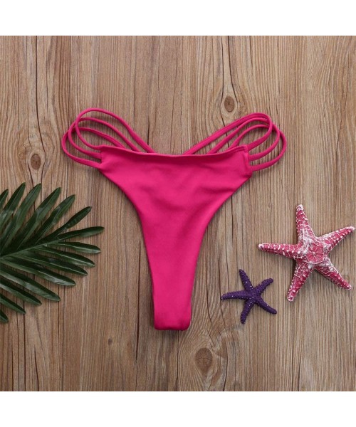 Bottoms Cheeky Strappy String Bikini Panties Hipster Thong Swimwear Bottom - Hot Pink - CY194C8LTO6