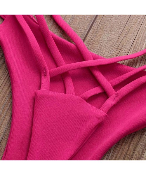 Bottoms Cheeky Strappy String Bikini Panties Hipster Thong Swimwear Bottom - Hot Pink - CY194C8LTO6