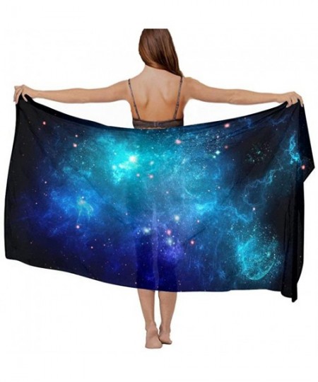 Cover-Ups Women Girl Fashion Chiffon Scarf Bikini Cover Up Summer Beach Sarong Wrap - Blue Galaxy Nebula Space - C619C6OGIQZ